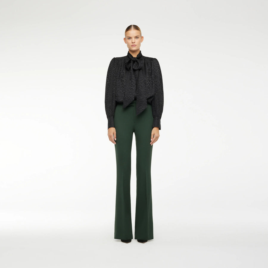 FLAT PANTS IN BOTTLES GREEN WOOL CREPE