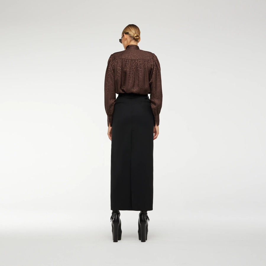 LONG WRAP SKIRT IN BLACK WOOL