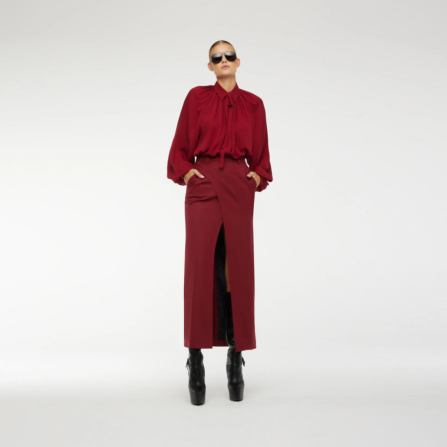 LONG WRAP SKIRT IN NEW RED WOOL