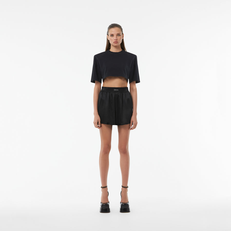 ELASTIC WAISTBAND SILK SHORTS IN BLACK