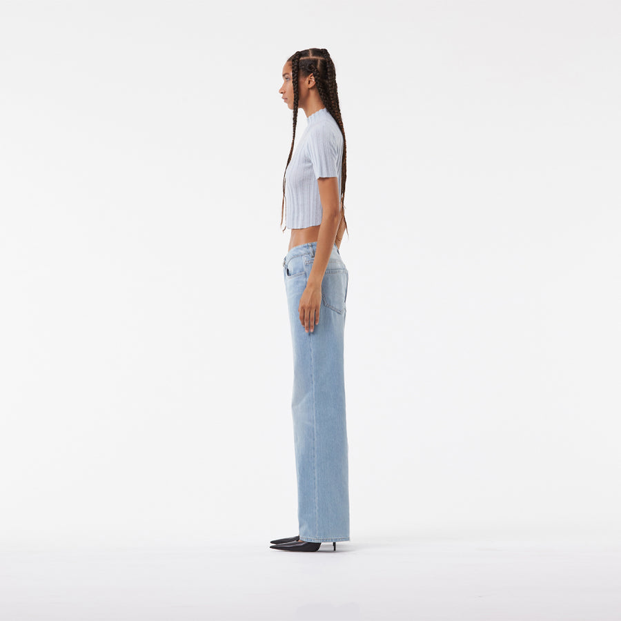 RIB SWEATER WITH SHORT SLEEVE IN LIGHT BLUE